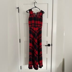 Vintage Plaid Sleeveless Wool Maxi Dress